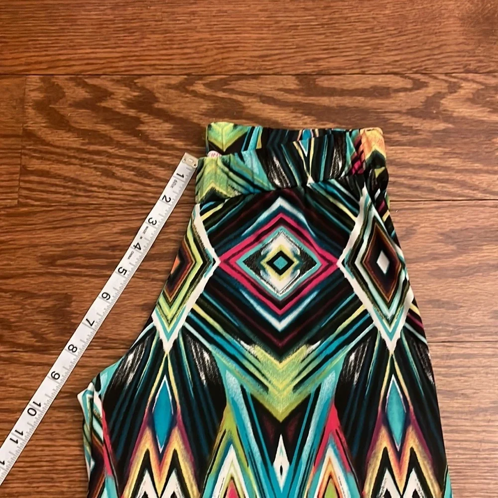 Fashion women’s palazzo geometric pull on pants S/M stretch flowy multi color